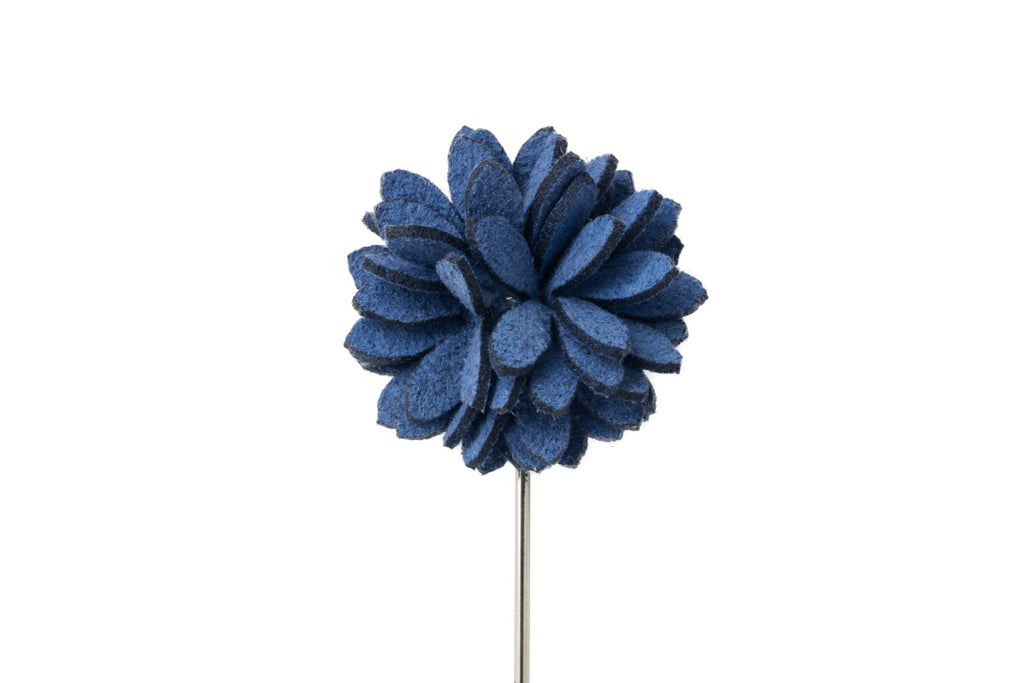 Eva Blue Leather Flower Lapel Pin (S/S 2017)