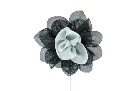 Christina Black/Silver Flower Lapel Pin (S/S 2015)